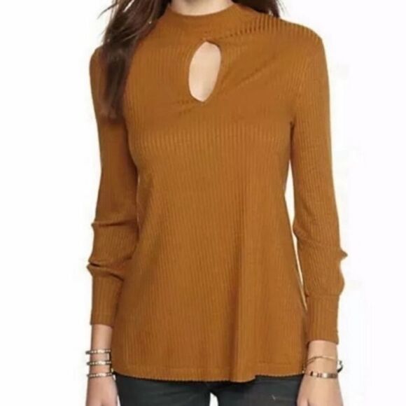 Free People We the Free Ribbed Mock Neck Keyhole Detail Tunic Sweater Top - Picture 1 of 4